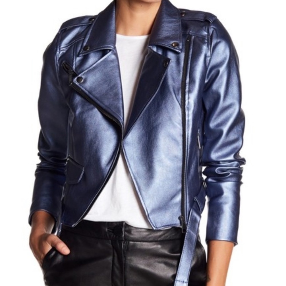 Metallic Blue Faux Leather Moro Jacket romeo - Picture 4 of 4